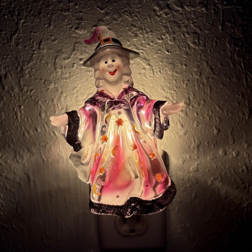 Vintage Halloween Witch Night Light Festive Acrylic Witch Glow Colorful with box